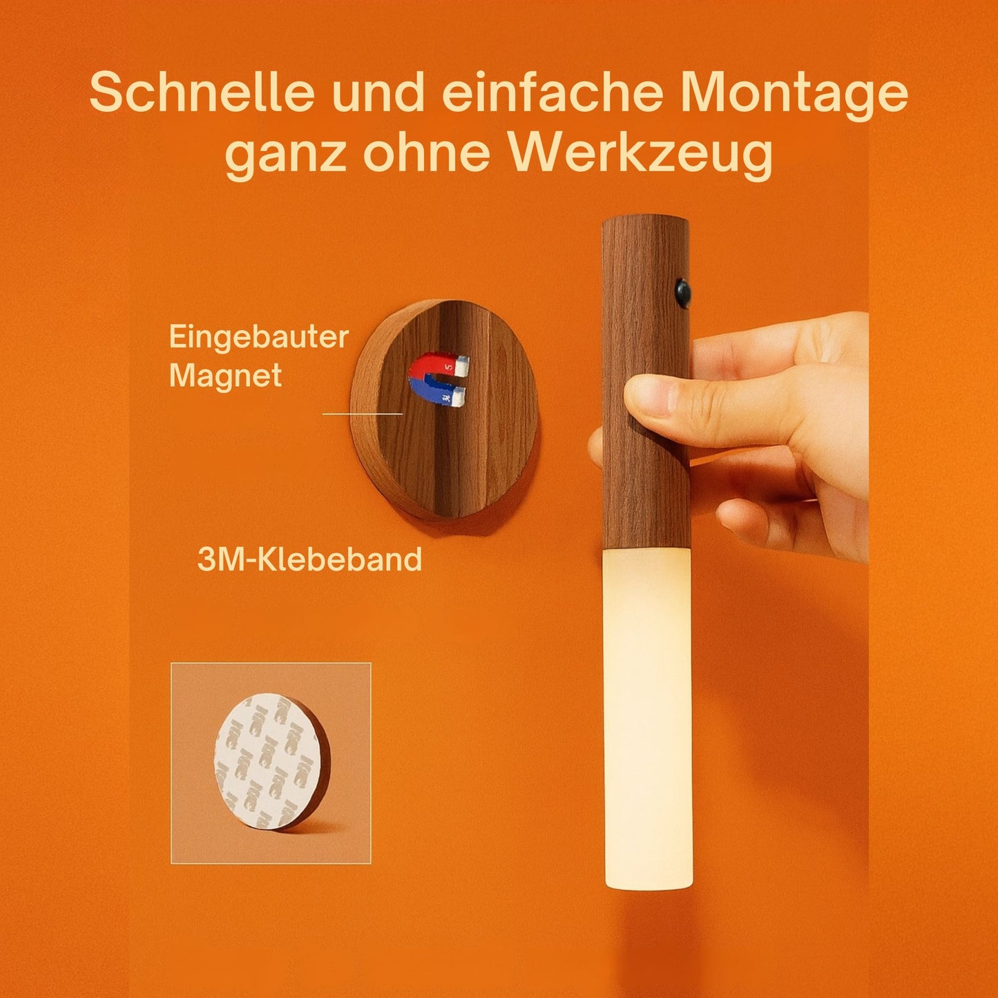Magnetische Lampe in Holzoptik mit Sensor